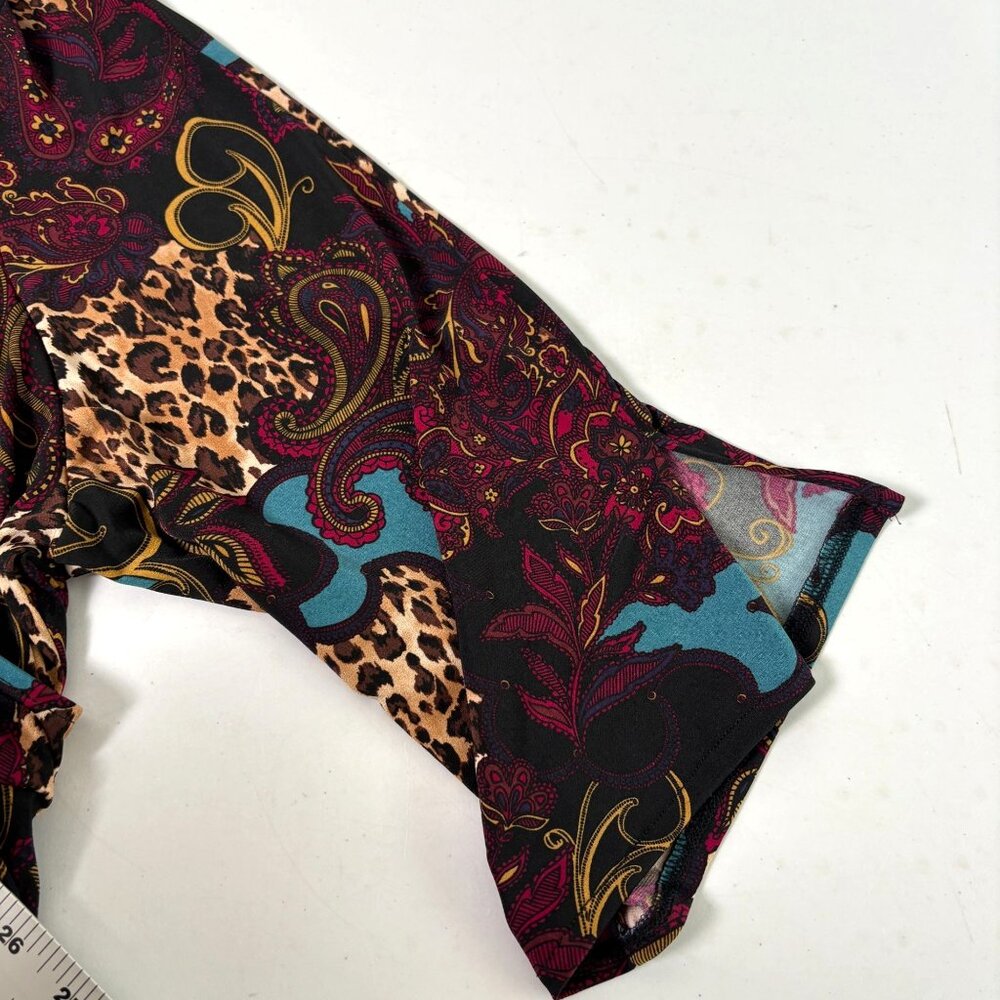 Catherines Black Label Paisley Leopard Print Wrap Dress Size 3X V Neck Belt NWT - Picture 12 of 12